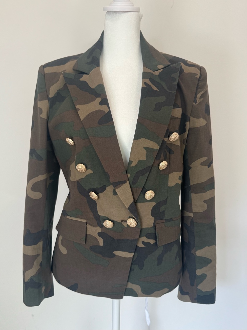 Generation Love Camouflage Double-Breasted Blazer Jacket - Olive Green/Brown
